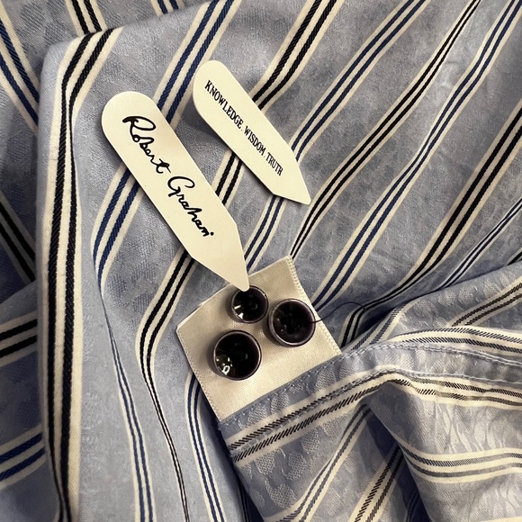 Like New [Robert Graham] Embroidered Blue Button Down Striped Shirt | Mens Large - Picture 10 of 16